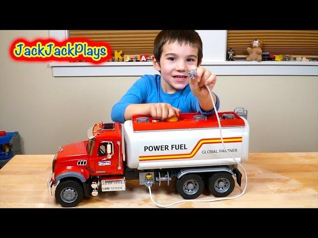 Fuel Truck Surprise Toy Unboxing! | Bruder Trucks Pretend Play for Kids | JackJackPlays