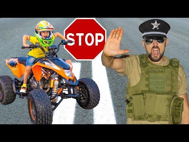 Тиша ВЛЯПАЛСЯ...Baby biker TISHA Ride on Quad Bike and Adventure with Sidewalk Cops.