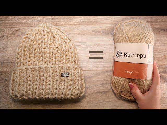 Шапка «Толстушка» спицами из одного мотка  Hat with thick yarn knitting pattern