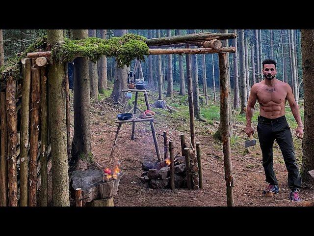 3 days solo bushcraft,building shelter,bushcraft skills,outdoor cooking,asmr