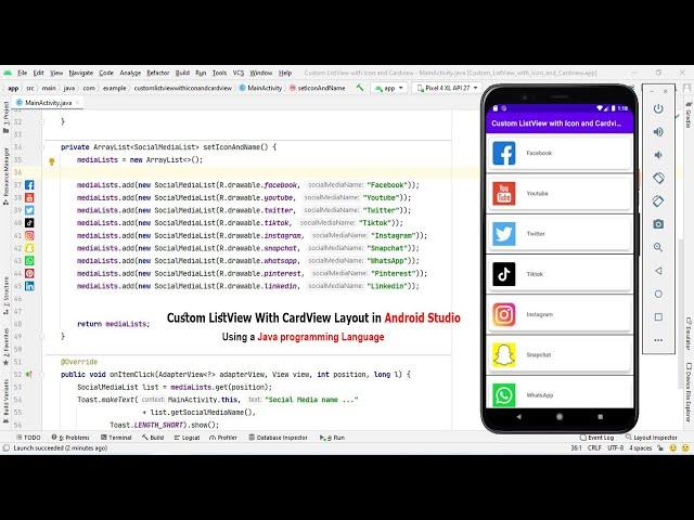 Custom ListView With CardView Layout In  Android Studio  Using a Java Programming Language?