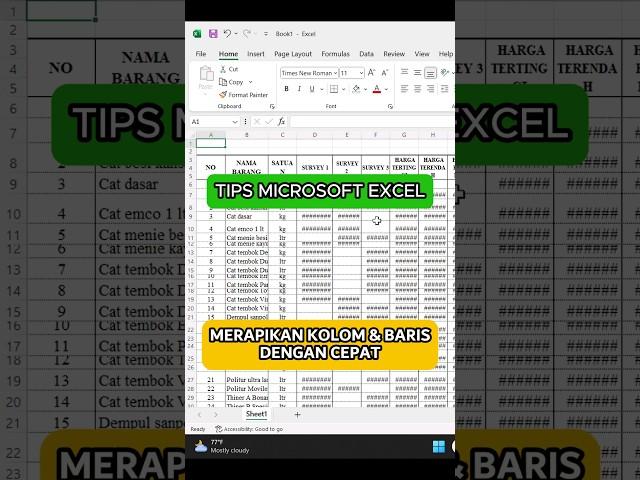 Tips Merapikan Kolom dan Baris Tabel Excel Dengan Cepat #shorts #excel #microsoftexcel