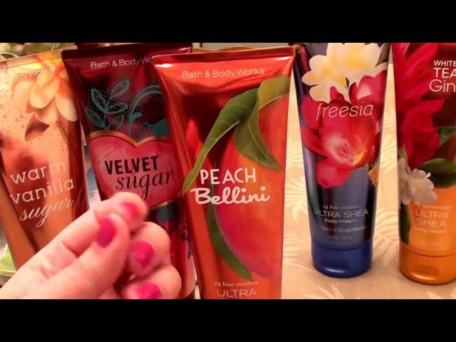 BATH & BODY WORKS WARM VANILLA SUGAR,VELVET SUGAR,PEACH BELLINI, FREESIA,WHITE TEA GINGER