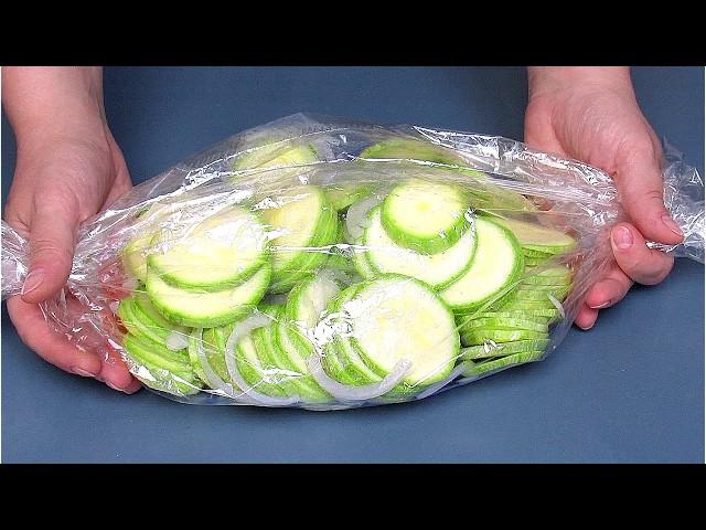 Delicious Zucchini in minutes. I just put them IN A BAG and in 20 MINUTES they are ready. Pickled..