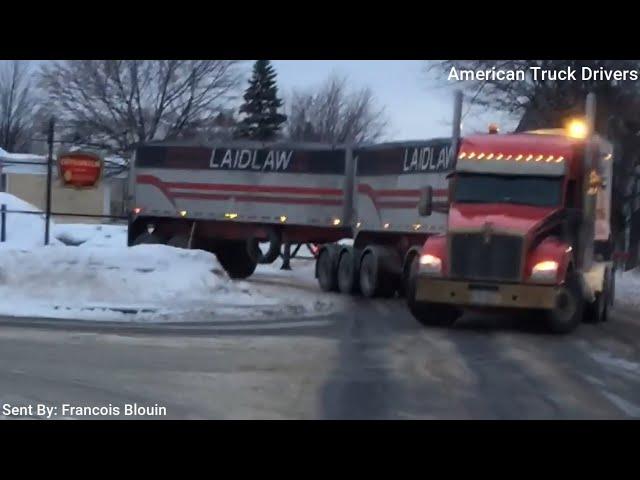 Amazing truck driver blind side backing a set of B trains