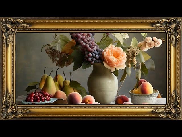 4K Vintage Frame TV Screensaver: Lush Floral Arrangement in Renaissance Style