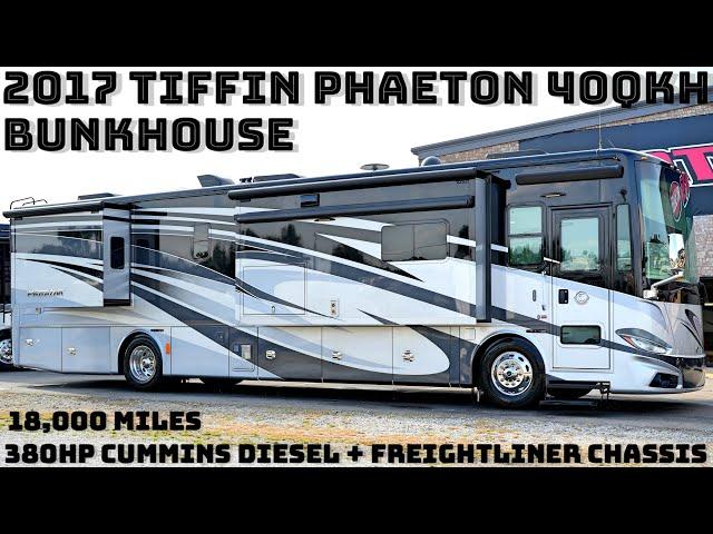 2017 Tiffin Phaeton 40QKH BUNKHOUSE A Class 380HP Cummins Diesel Pusher from Porter’s RV - $194,900