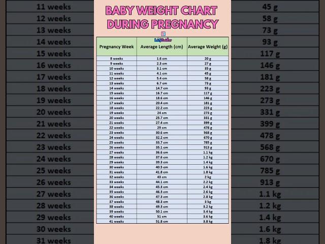 Baby Weight Chart During Pregnancy #pregnancy #babyweight #baby