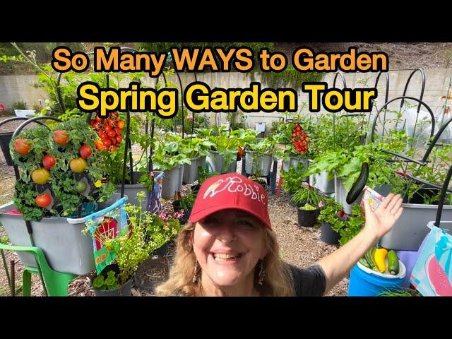 Garden Tour Spring TIPS Growing Tomatoes Lettuce Herbs Vegetables & Raised Bed Container Gardening