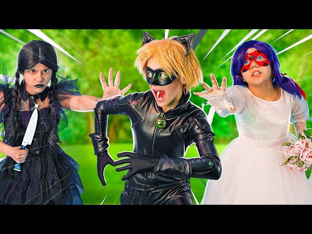 Bride Battle! Cat Noir has two brides: Wednesday and Ladybug - Survive them from 18 to 100 years!