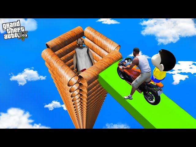 SHINCHAN AND FRANKLIN TRIED IMPOSSIBLE DEEPEST TUNNEL PIPE BIKE CHALLENGE GTA 5 !