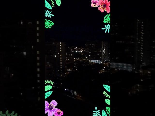 Sash Stangs and Voulé in Hawaii night view from Hilton Garden Inn Waikiki Beach