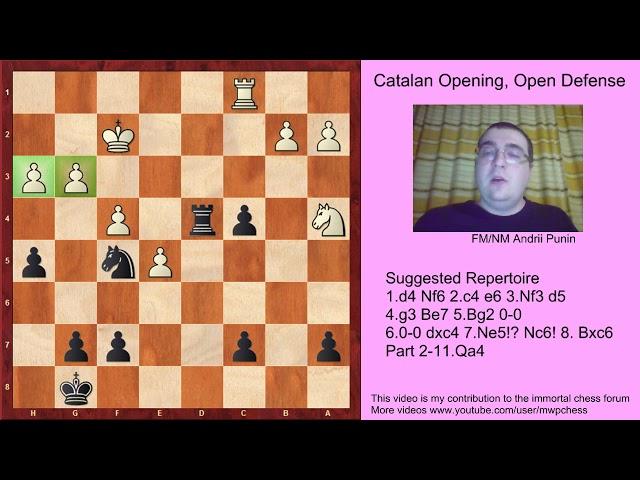 Chess - The Catalan Opening (for black) - Open Defense with 7. Ne5 Nc6! 8. Bxc6 - Part 2