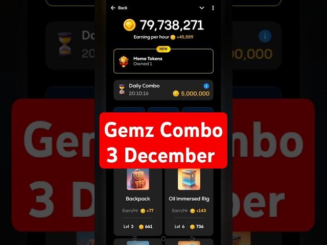 Gemz Daily Combo Today 3 December Daily Combo Today #gemz #combo #airdrop