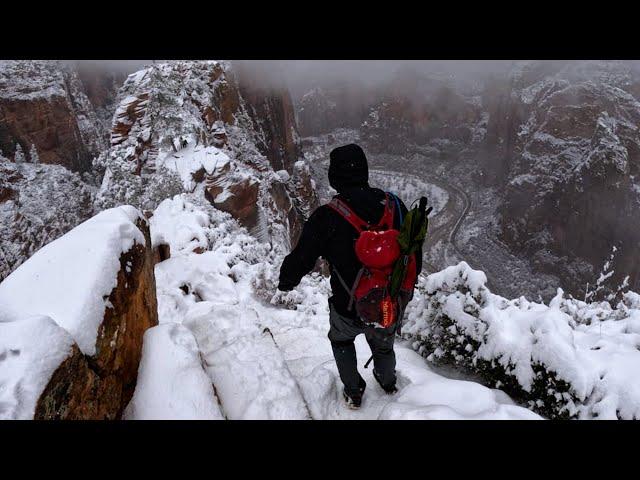 Climbing Angel's Landing in a Snowstorm