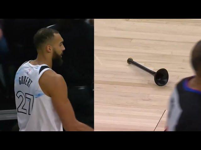 Rudy Gobert nearly got hit by a horn that fell from the Jumbotron 