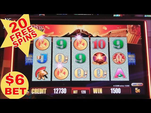 Pompeii Deluxe Slot Machine $6 Bet BONUS Won & Big Win Line Hit ! NICE LIVE SLOT PLAY