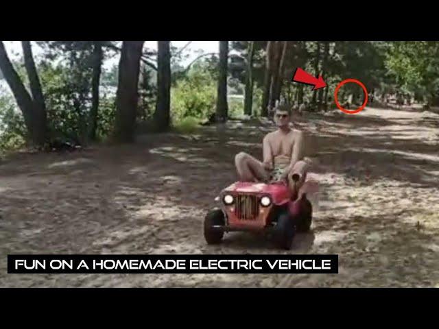 Fun on a Homemade Electric Vehicle. машина из гироскутера своими руками на покатушках