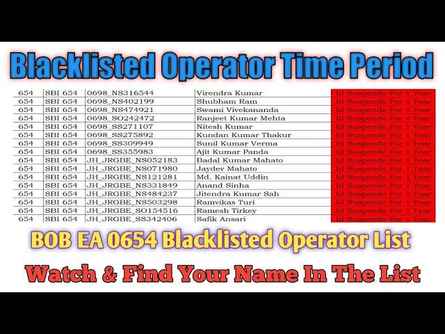 Blacklisted Time Period Of EA 0654 State Bank Of India | Invalid Operator Supervisor.