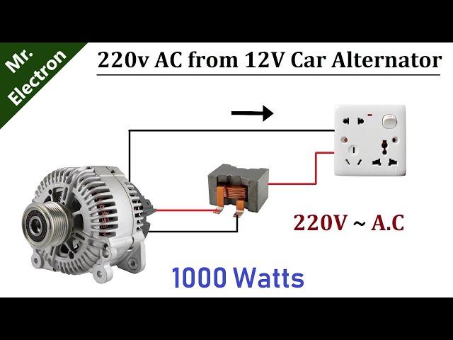 220v AC from 12v 90 Amps Car Alternator 1000W DIY