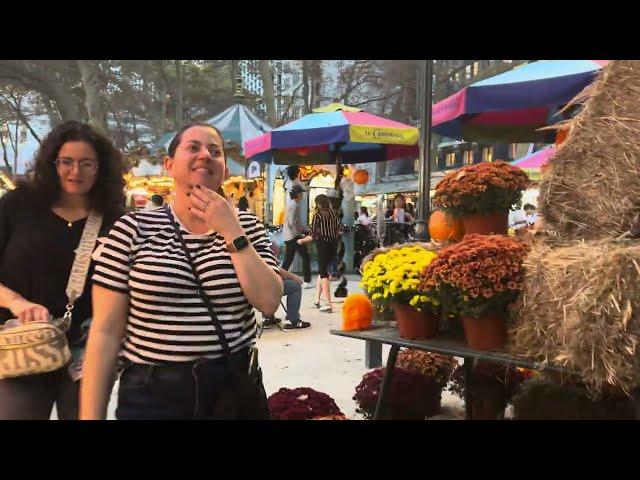 Walkthrough of Bryant Park Winter Village on Halloween