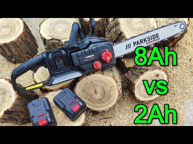 Parkside Performance 40V Chainsaw PPKSA 40 LI A1 Test 8Ah VS 2Ah