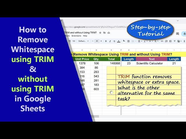 Google Sheets | TRIM | Remove Whitespace | Alternative to TRIM | Example | Spreadsheet | Tutorial