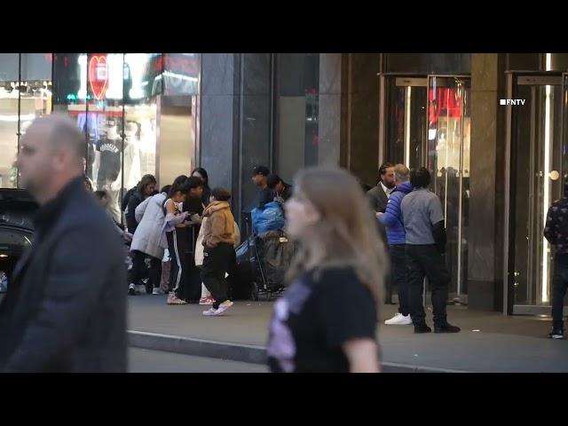 Migrants outside The Row hotel in NYC as Trump's "Mass Deportations" Near