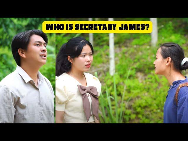 Who is Jame's secretary? Does Jame know she is the sister of his enemy Jonh?
