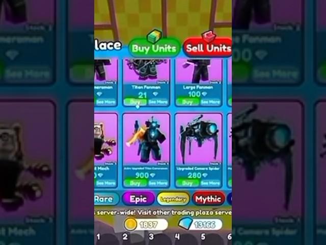 Bought titan fanman for 21 gems! #roblox #toilettowerdefense #skibiditoilet #shorts