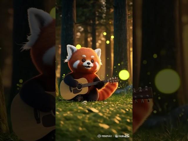 "Firefly Serenade: A Red Panda’s Acoustic Melody"