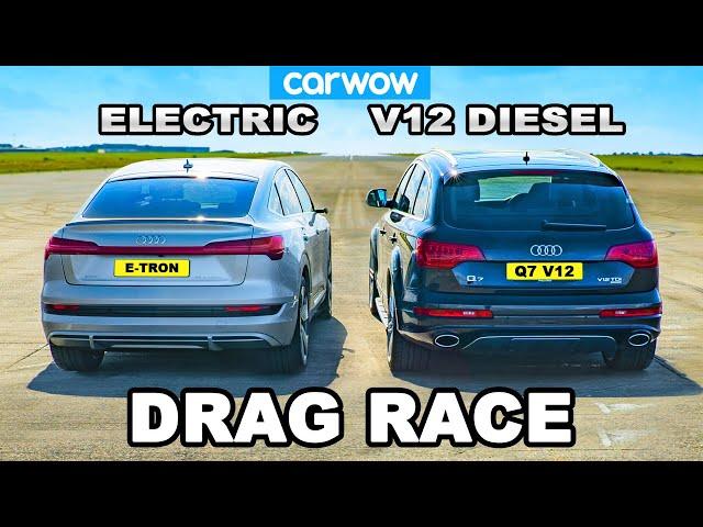 V12 Audi Q7 v Audi e-tron: DRAG RACE *Diesel vs Electric*