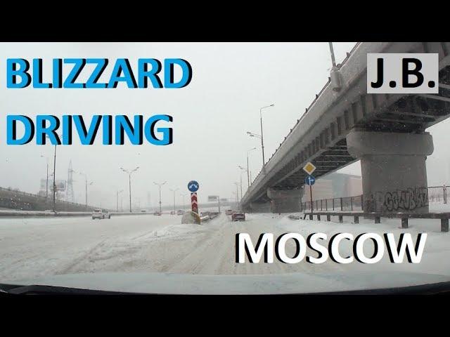 Snow blizzard driving in Moscow to Domodedovo airport