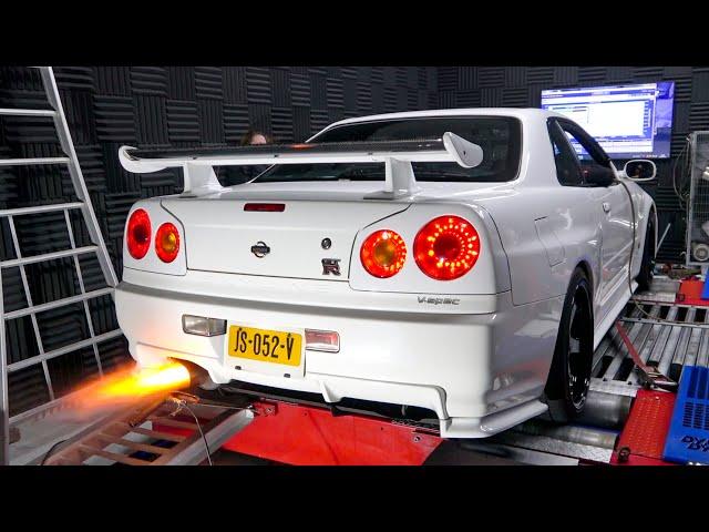 800HP Nissan Skyline R34 GTR - Dyno Run and INSANE Launches!