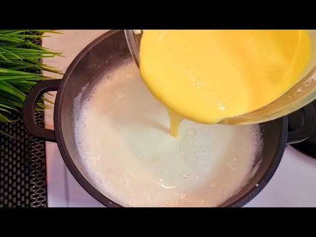 Pour the Egg to boiling milk. I don't buy in the store. / total 3 ingredients / few people know this