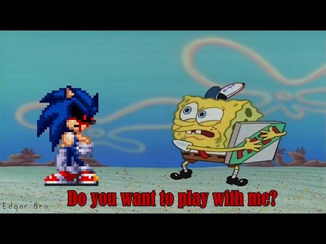 Sonic.EXE trying to get a pizza from Spongebob