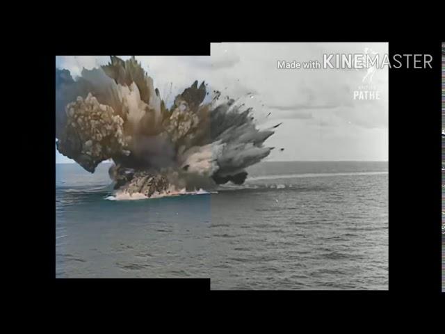 カラーとモノクロの戦艦バーラムの轟沈映像を重ねてみた(HMS Barham Sinking Monochrome and Color)