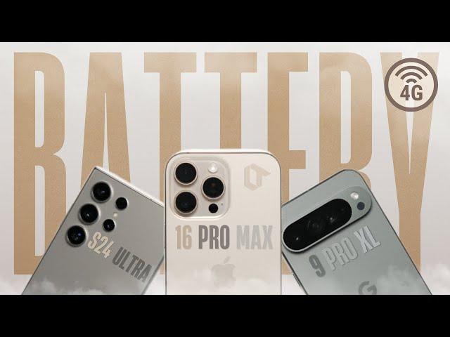 iPhone 16 Pro Max vs S24 Ultra vs Pixel 9 Pro XL EXTREME Battery Drain Test - CELLULAR MOBILE DATA