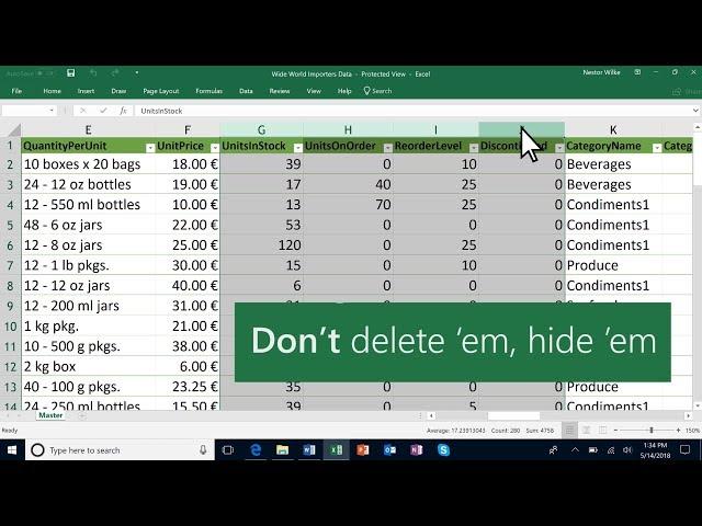 Hide and unhide columns in Microsoft Excel