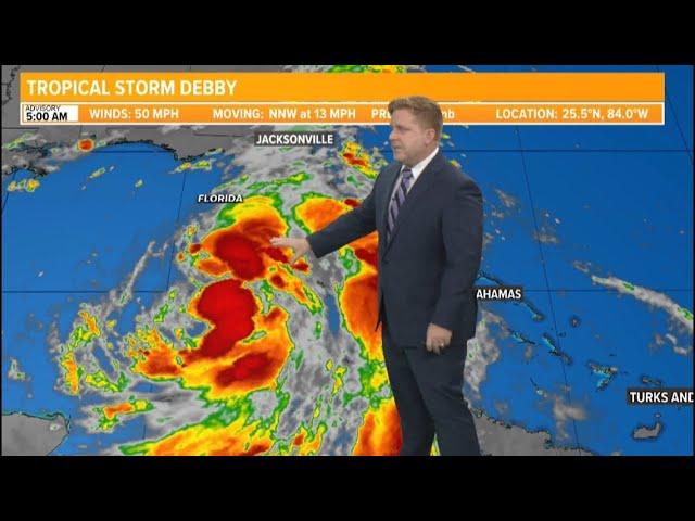 Debby Strengthens in the Gulf of Mexico expected landfall as a hurricane Monday