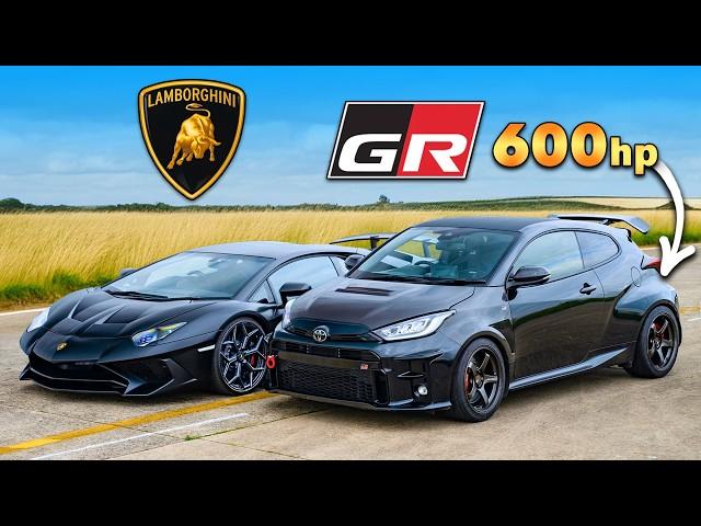 600hp GR Yaris v Lambo Aventador SV: DRAG RACE