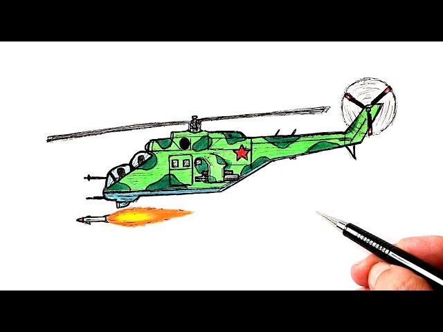 How to draw the Mi 24 Military Helicopter