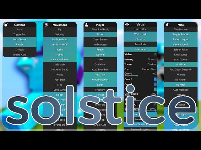 SOLSTICE Hacked Client - Minecraft Bedrock 1.21.44