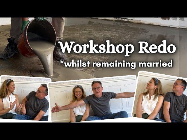 I'm turning my garage into my dream workshop! Floor leveling, custom workbench, & new staging wall!