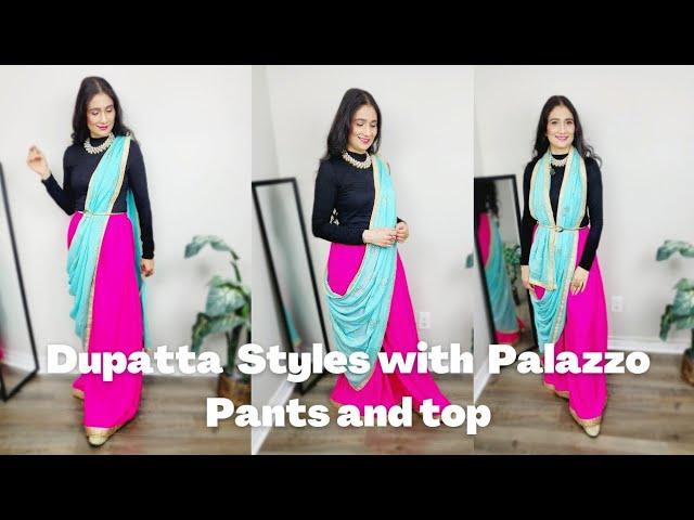 How to wear Dupatta with Palazzo and Crop top | Dupatta Draping by Pinder