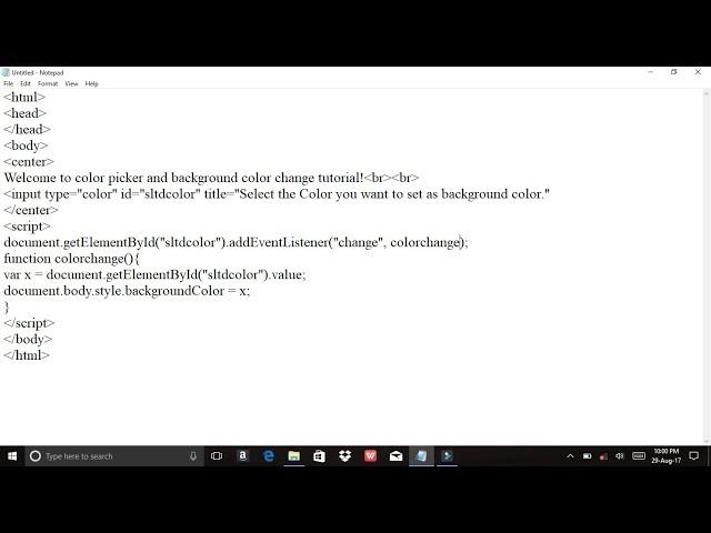How to change background color according to user using color picker tool? | HTML