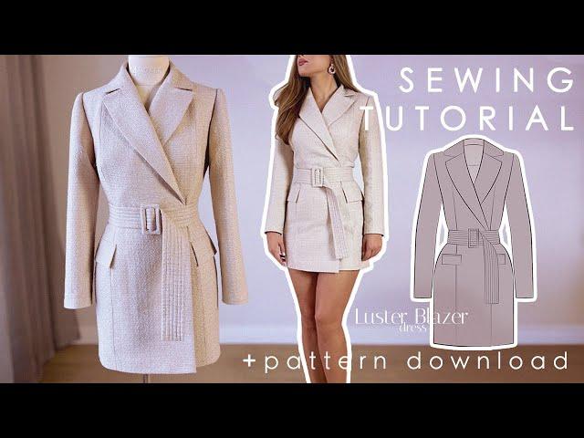 Blazer Style Dress With Quilted Belt Sewing Tutorial + Pattern Download |Luster Blazer Dress|