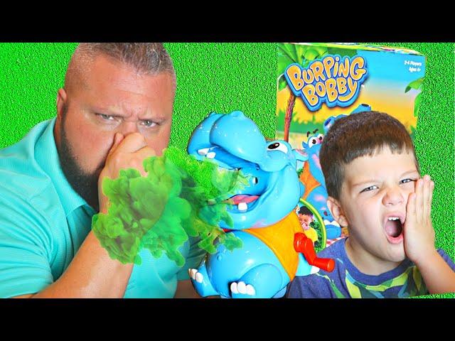 CALEB & DADDY PLAY BURPING BOBBY FAMILY FUN GAME FOR KIDS!