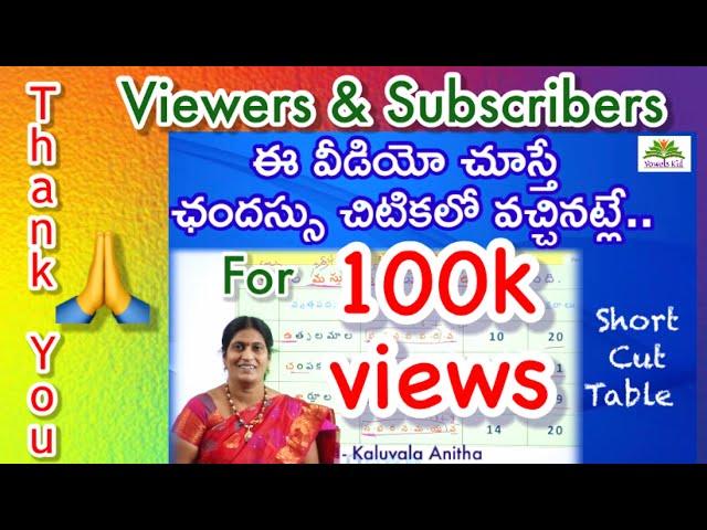 Chandassu Short cut Table| Kaluvala Anitha, School Asst. | Telugu Grammar for All Exams | VOWELS KID