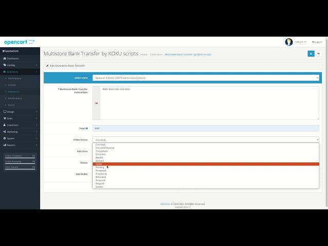 MultiStore Bank Transfer for OpenCart